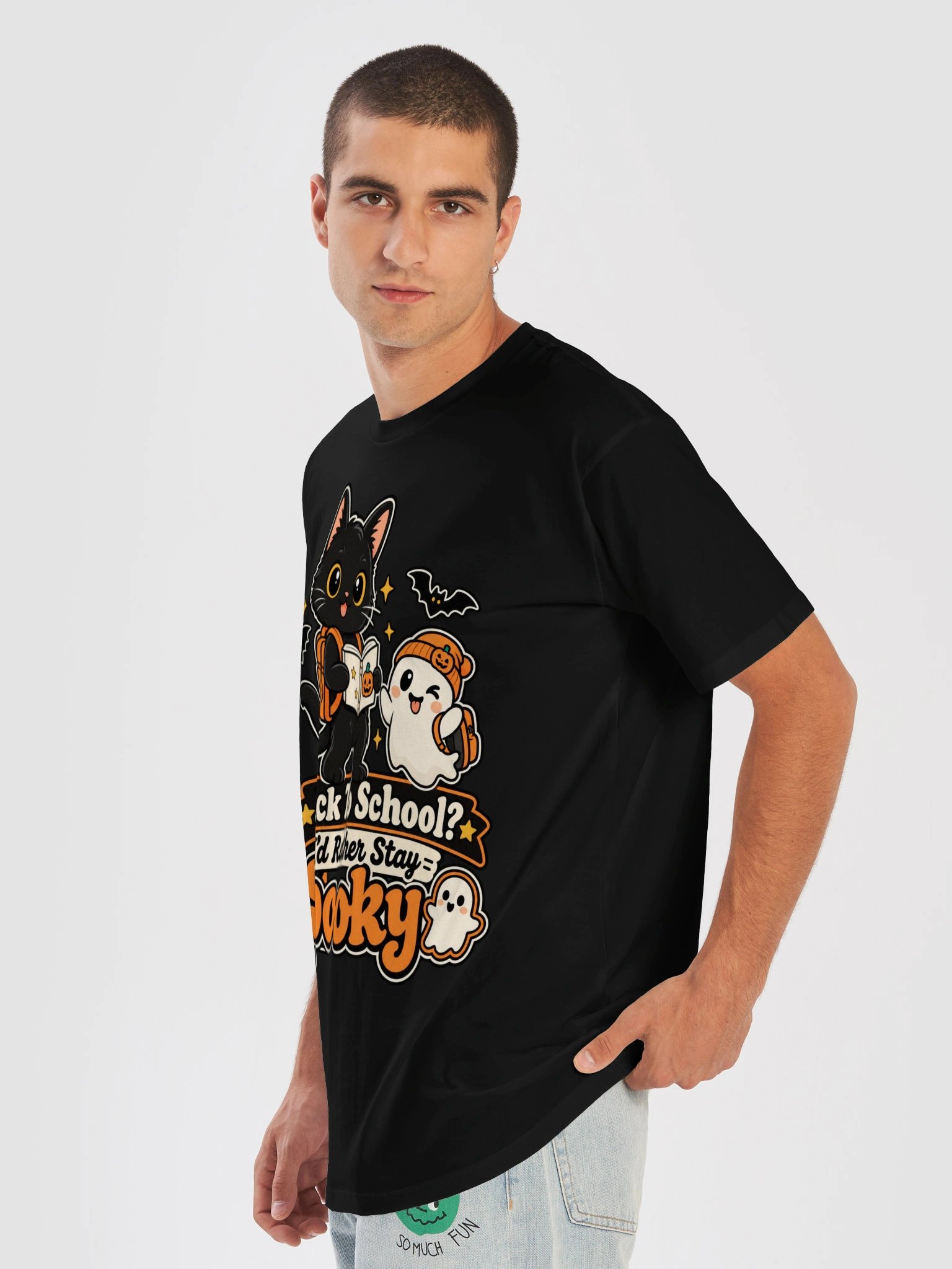 Back To School I'd Rather Stay Spooky T-Shirt | Cute Halloween Black Cat & Ghost Graphic Tee product image (61)