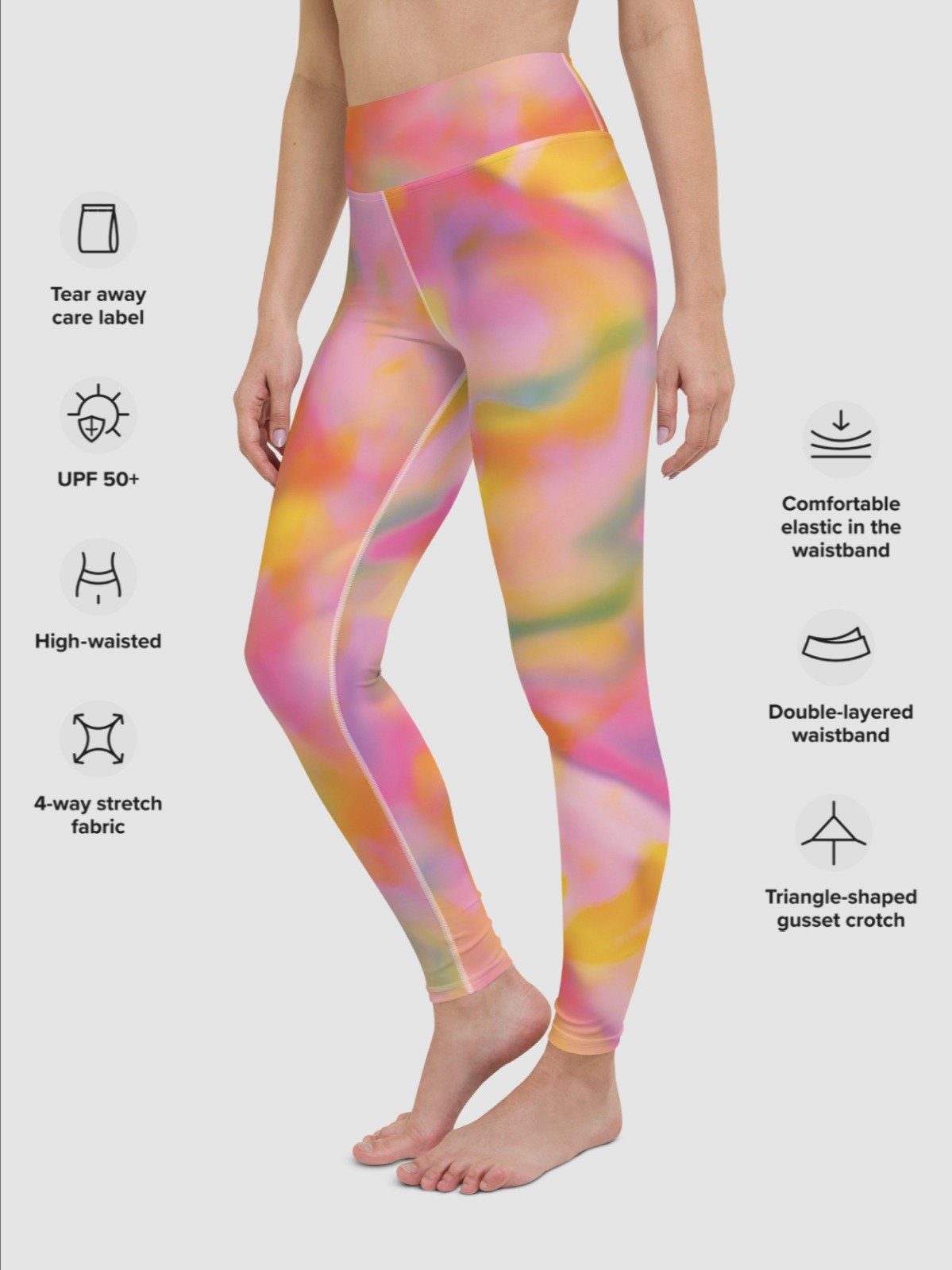 High-Waisted Leggings "Sweet Pastel Tie Dye in Orange Light Pink" product image (3)