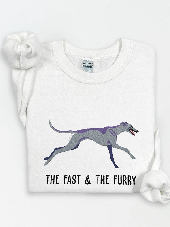 The Fast & The Furry Sweatshirt (Embroidered) of a Greyhound(Blue) product image (1)