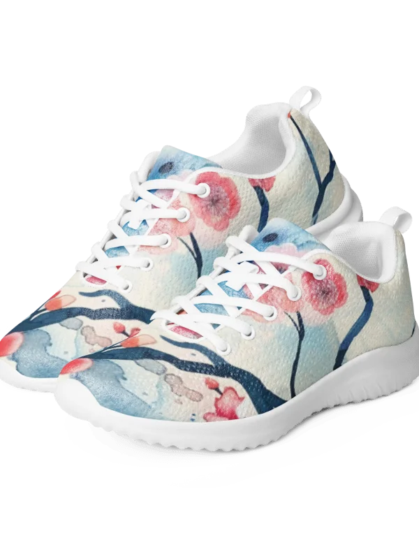 Traditional Japanese Watercolor Athletic Shoes - Pink Plum Blossom Sneakers product image (1)