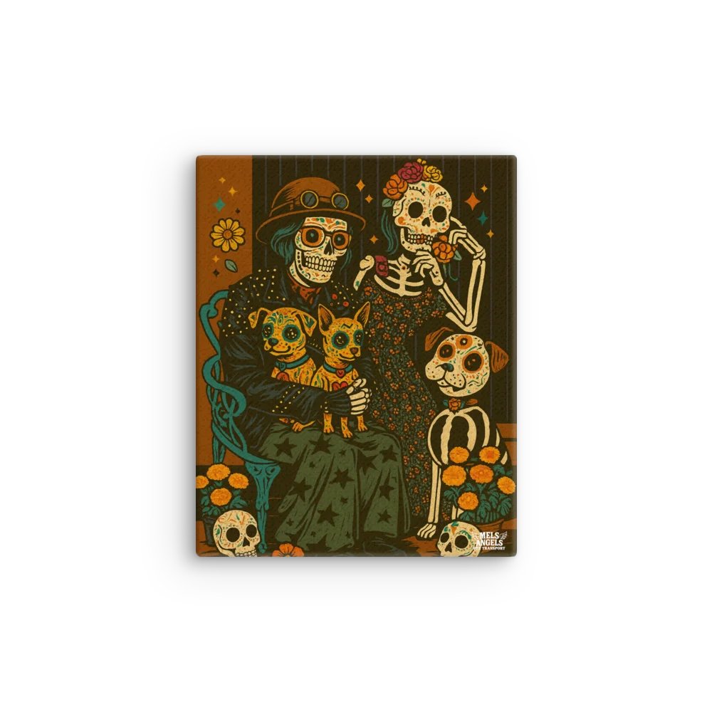 Calavera Family with Dogs — Día de Muertos Thin Canvas Wall Art | Mexican Folk Art Dog Decor product image (3)