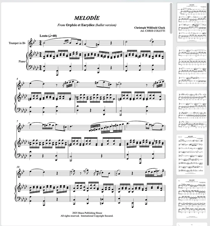 Gluck: "Melodie" from Orfeo ed Euridice for Trumpet and Piano product image (1)