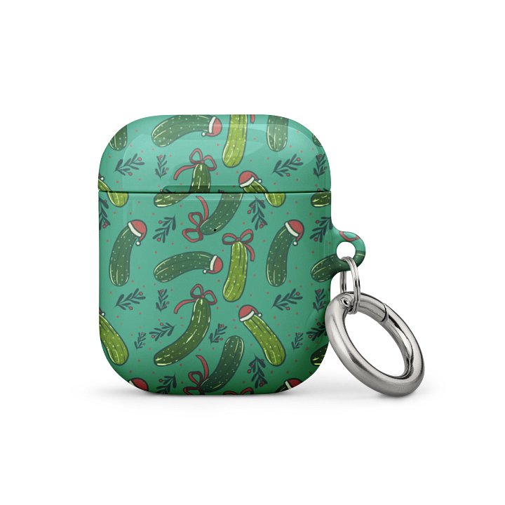 Christmas Pickles Pattern Airpods Case, Dark Green product image (1)