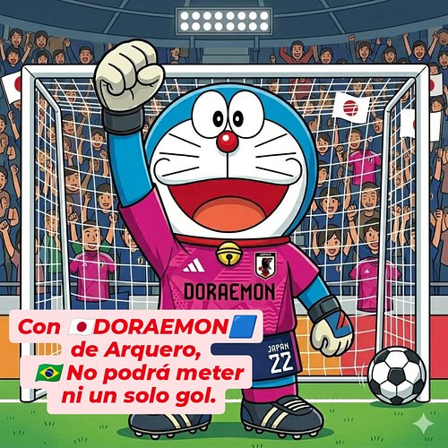 Con 🇯🇵DORAEMON🟦de Arquero,🇧🇷 No podrá meter
 ni un solo gol. #サッカー日本代表 #SAMURAIBLUE #最高の瞬間へ