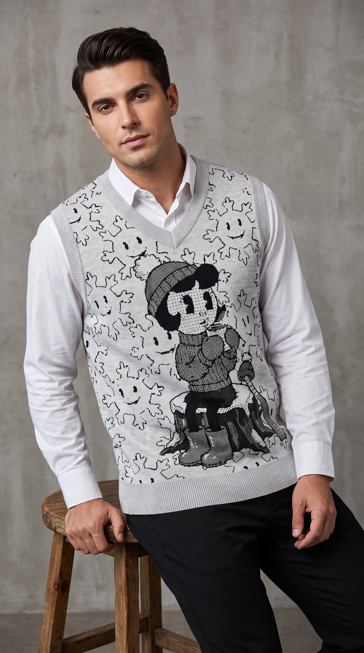 V-Neck Vest Pattern Diagram: Doodle Sketch Graphic Knit Vest product image (13)