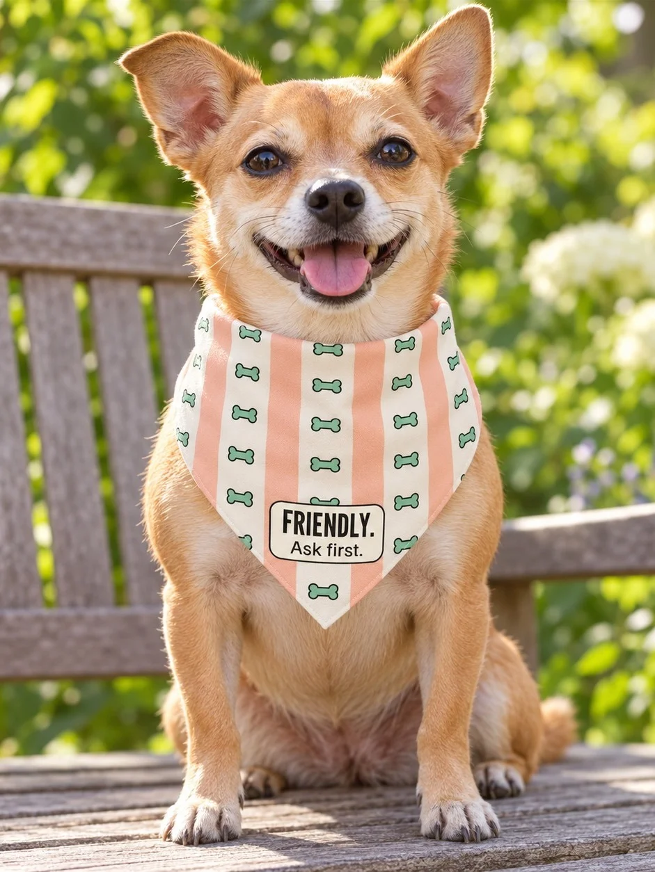 Friendly, Ask First Dog Bandana (Apricot Stripe)