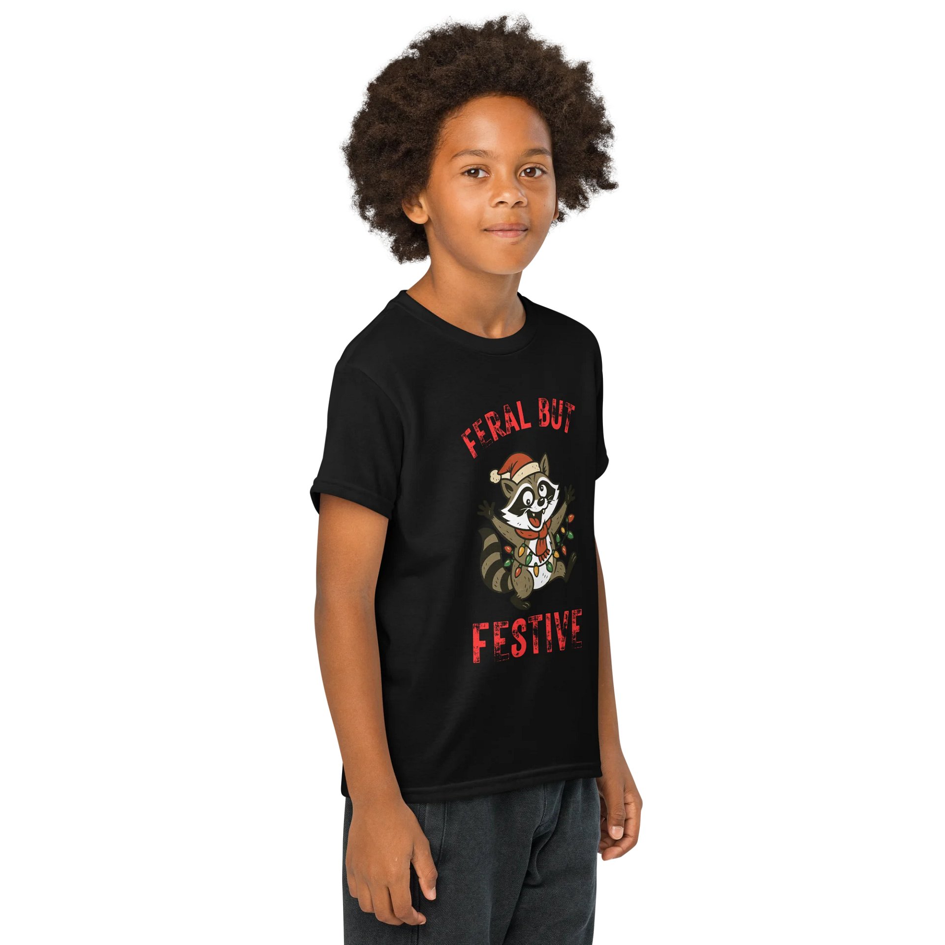 Feral but Festive Raccoon Youth Tee product image (2)