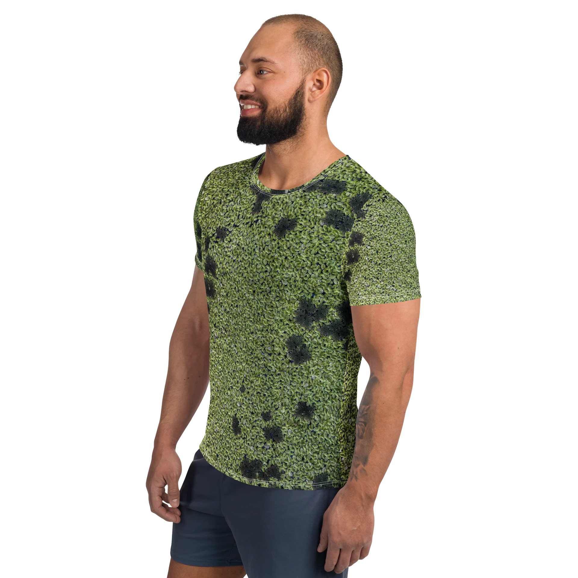 Verdant Life: Green Seeds Athletic T-Shirt | All-Over Print Performance Workout Tee | Earthy Green Moisture-Wicking Gym Shirt product image (3)