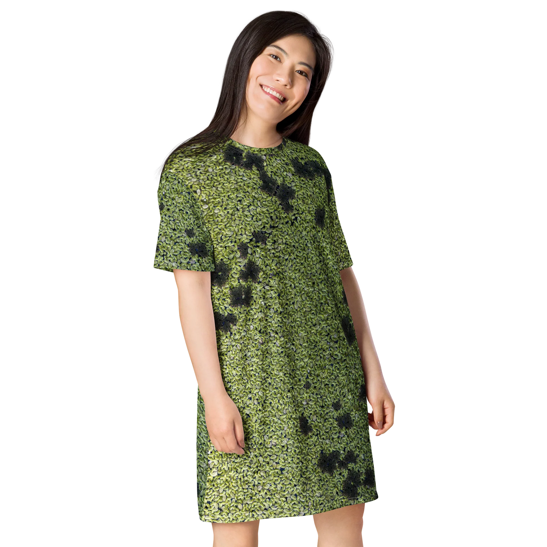 Verdant Life Earthy Green All-Over Print T-Shirt Dress | Casual Sage Green Summer Sundress product image (4)