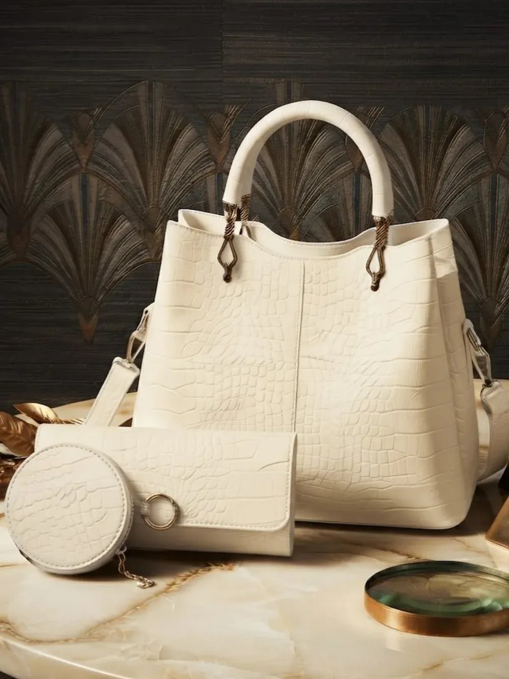 طقم حقائب نسائية أنيقة بتصميم جلد التمساح - 3*1 قطعة product image (1)