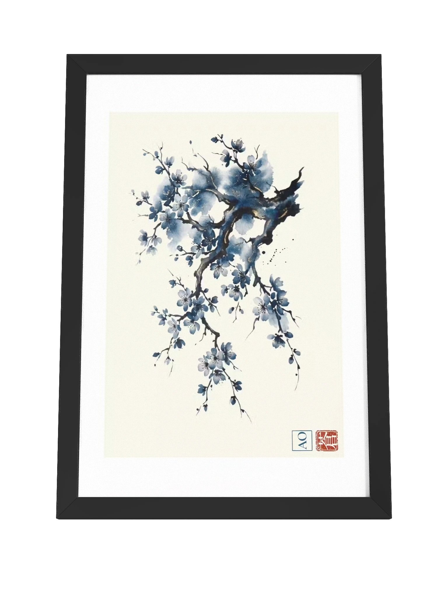 Japanese Ink Art Print | Indigo Sakura No.05 | Framed Wall Art - AO Japan Blue product image (4)