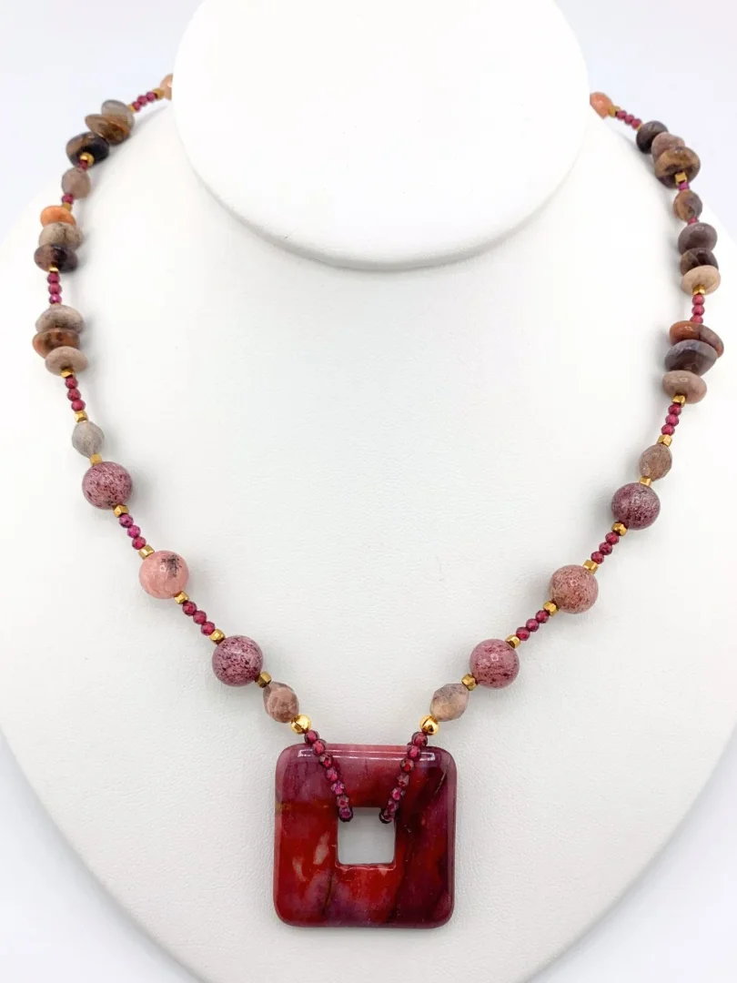 Black Moonstone, Strawberry Quartz, and Mookaite Pendant Necklace Set product image (4)