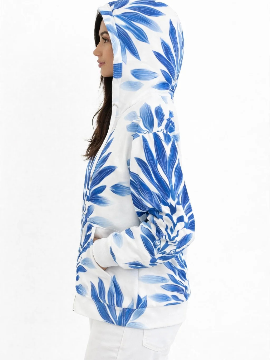 Symmetrical Blue Floral Women’s Zip Hoodie product image (4)