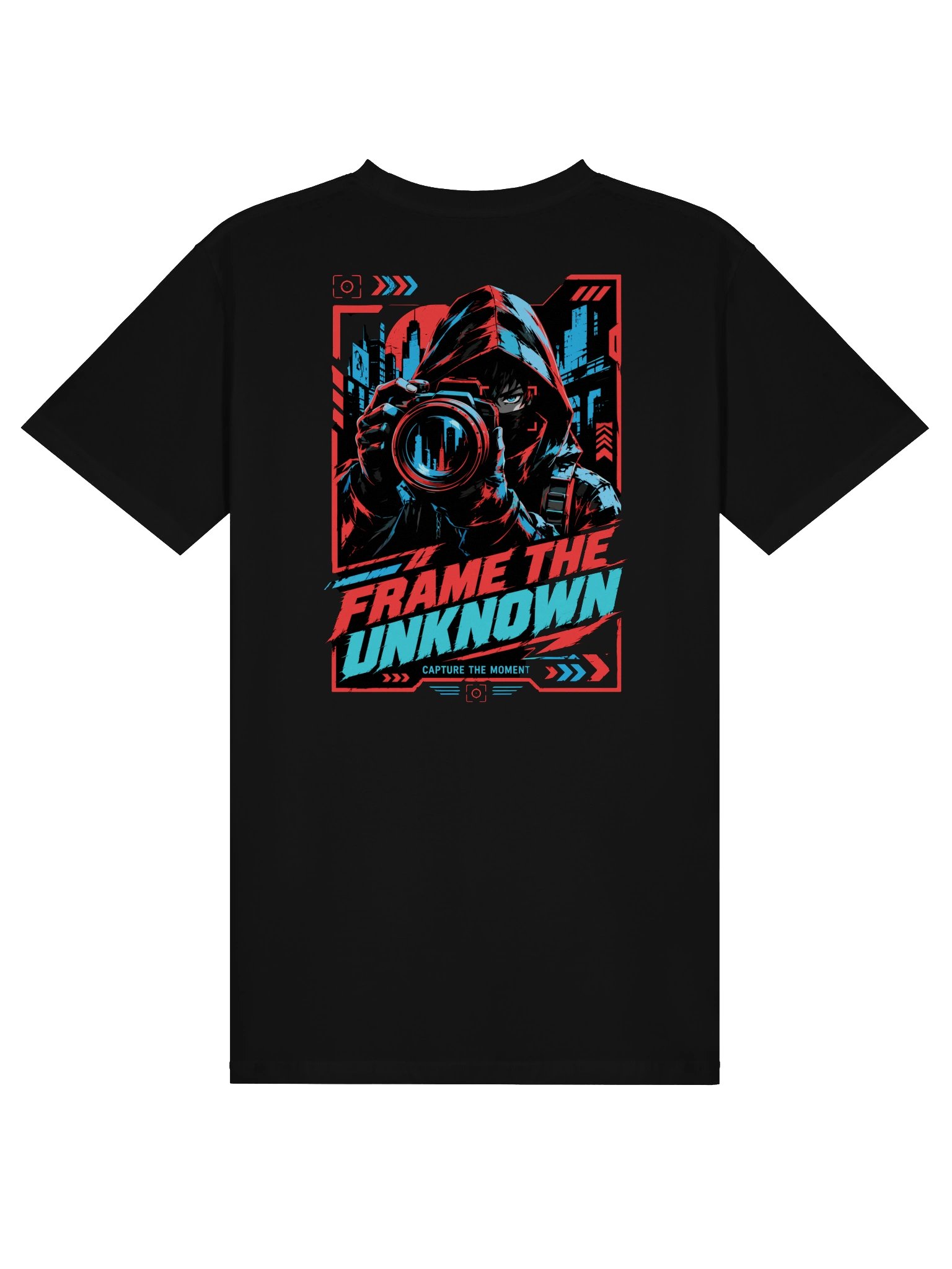 Frame The Unknown Cyberpunk Photographer T-Shirt | Urban Techwear Anime Back Print Tee product image (1)