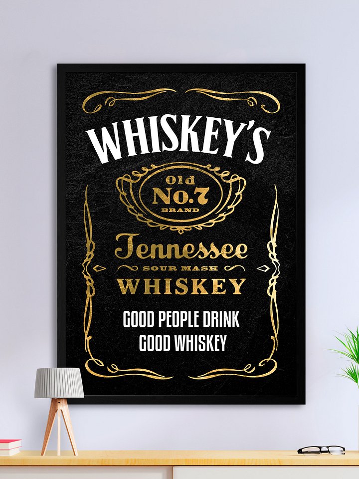 Good people drink good whiskey / Jack Daniel's — Whiskey gold blackboard art deco poster with quote, vintage gold poster product image (1)