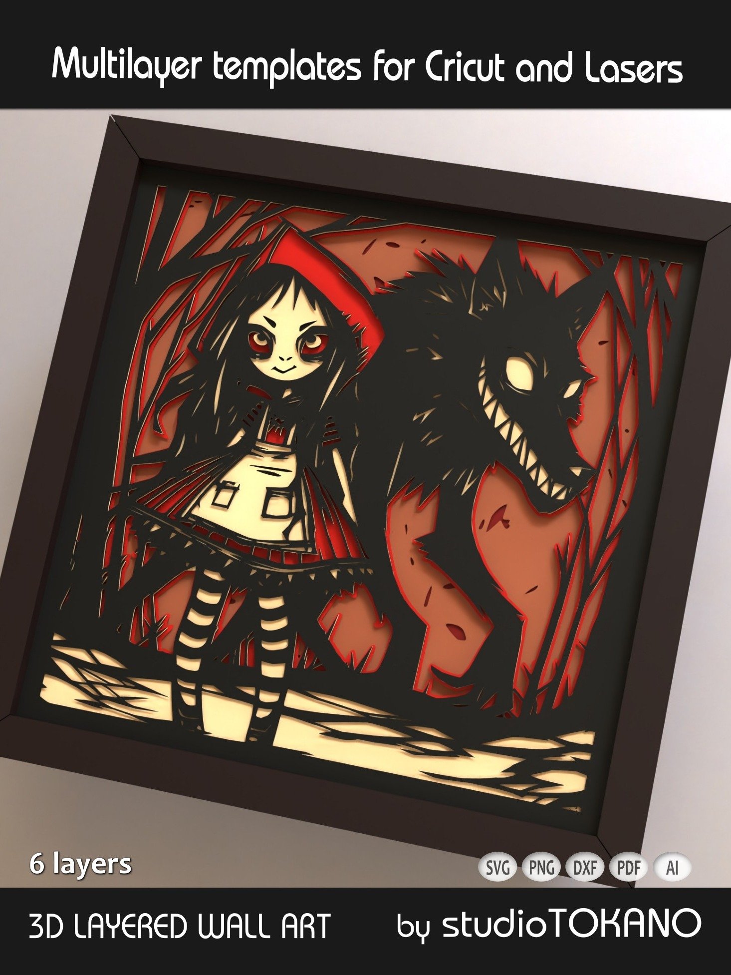 3D Little Red Ridinghood Shadow Box SVG product image (5)