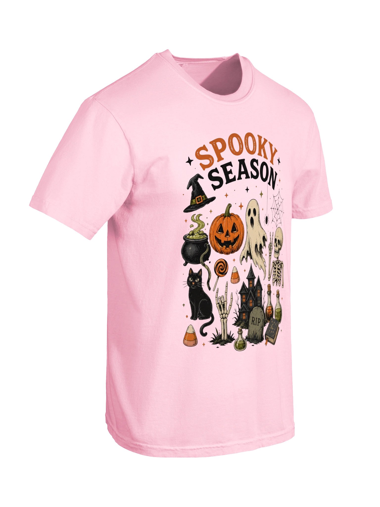 Spooky Season Pastel Halloween Graphic Tee - Cute Ghost, Pumpkin & Cat Shirt product image (46)
