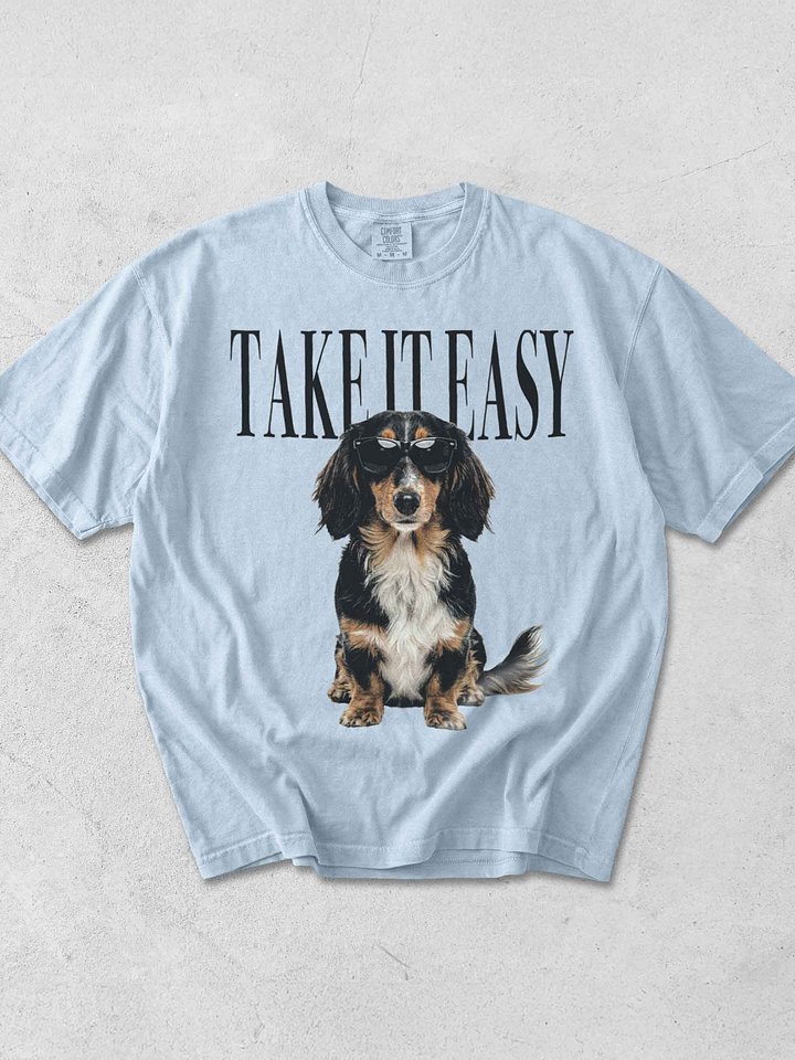 Take It Easy '90s Pop Vintage-Style T-Shirt for Longhaired Dachshund(Black & Tan) Lovers product image (1)