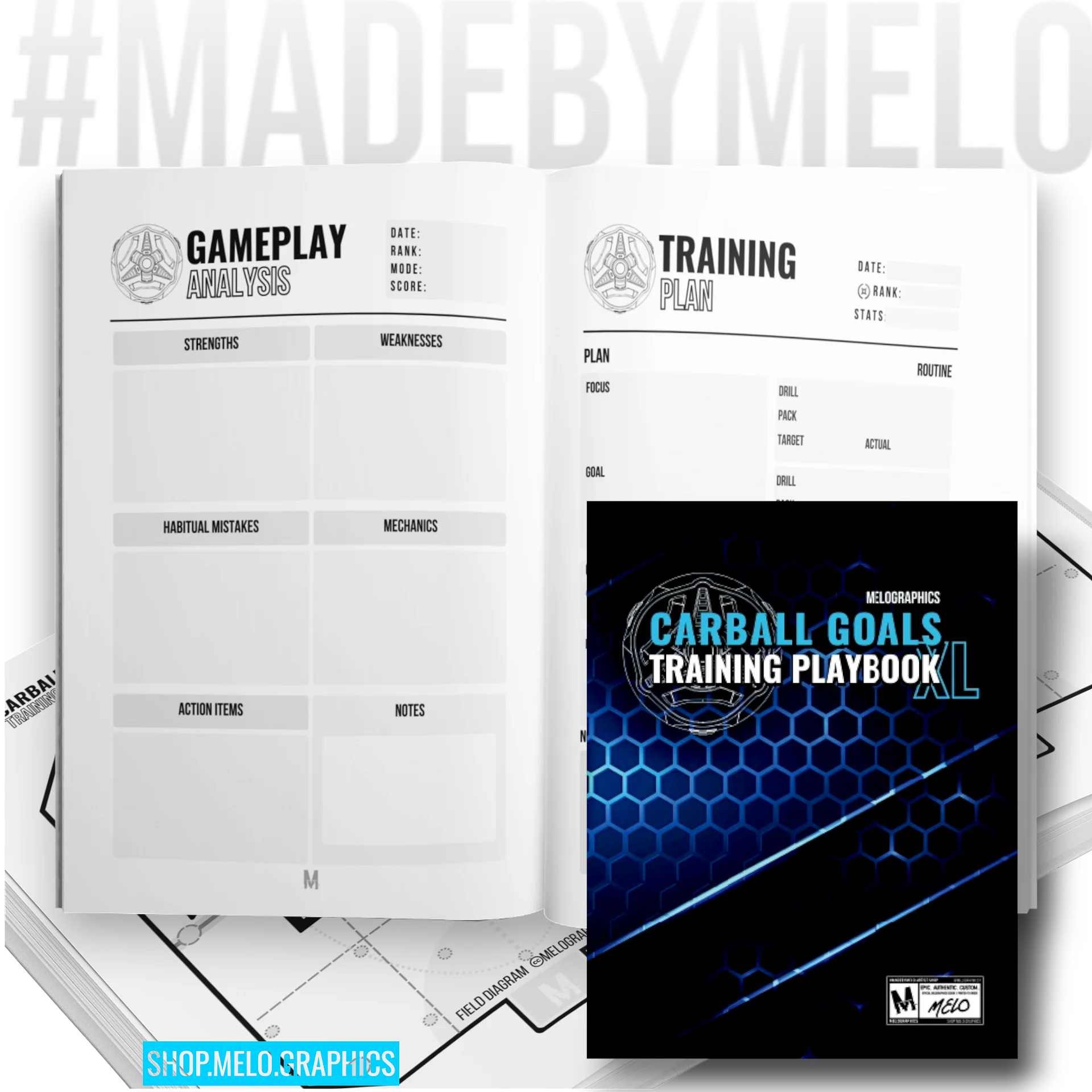 Carball Goals Training Playbook: Rocket League Training & Strategy - Notebook | #MadeByMELO product image (3)