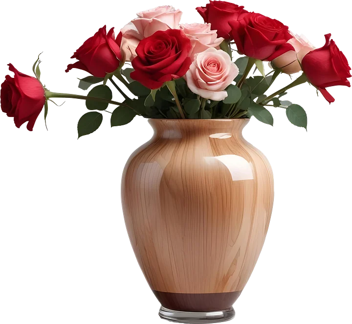 Polished Wood-Effect Vase with Red and Pink Roses PNG product image (1)