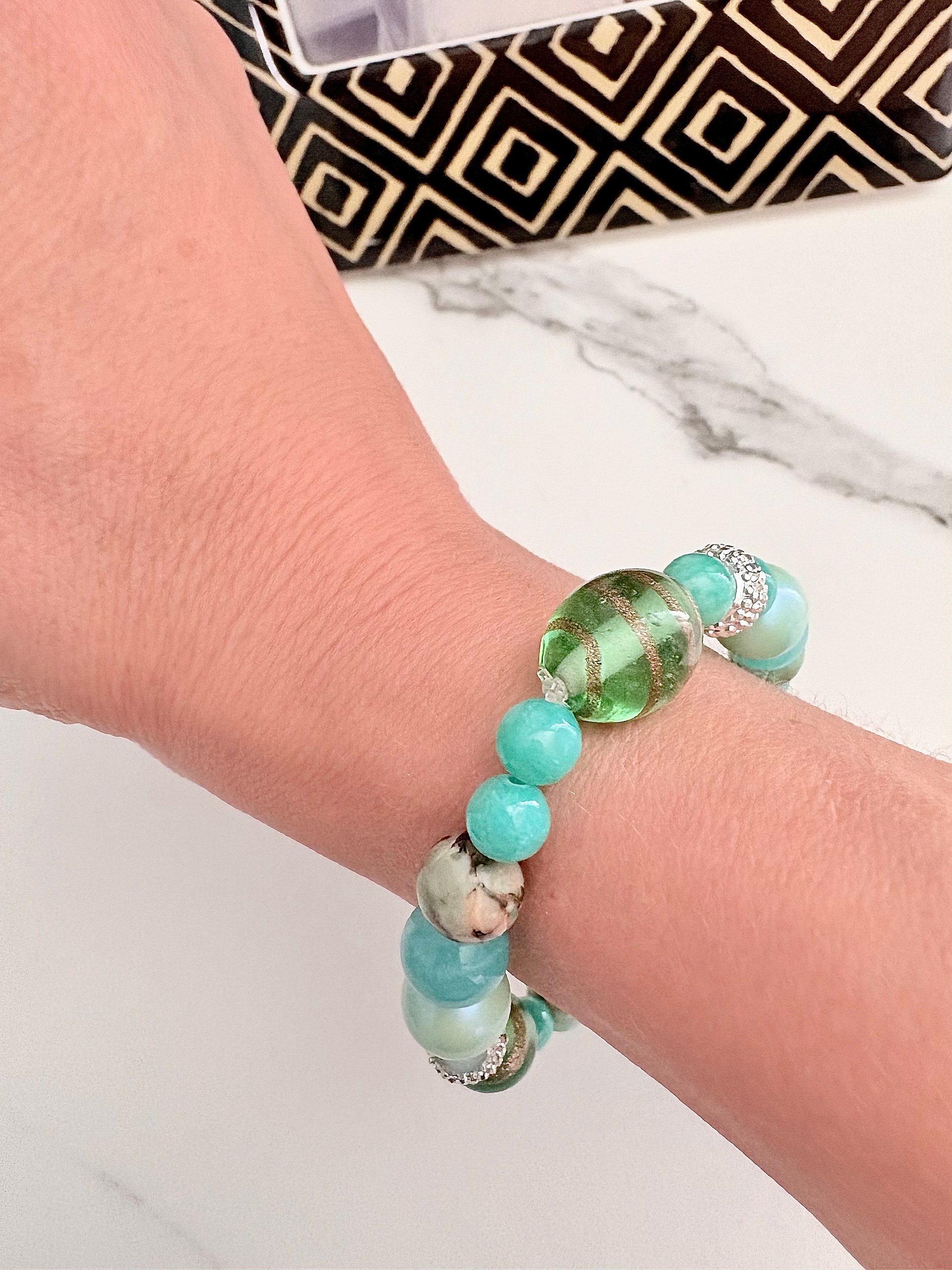 MFD-00068 | Tidepool Treasure Beaded Bracelet | Seafoam, Aqua & Turquoise | Handmade 7.5" Coastal Charm by Monique Faella Designs™ product image (4)