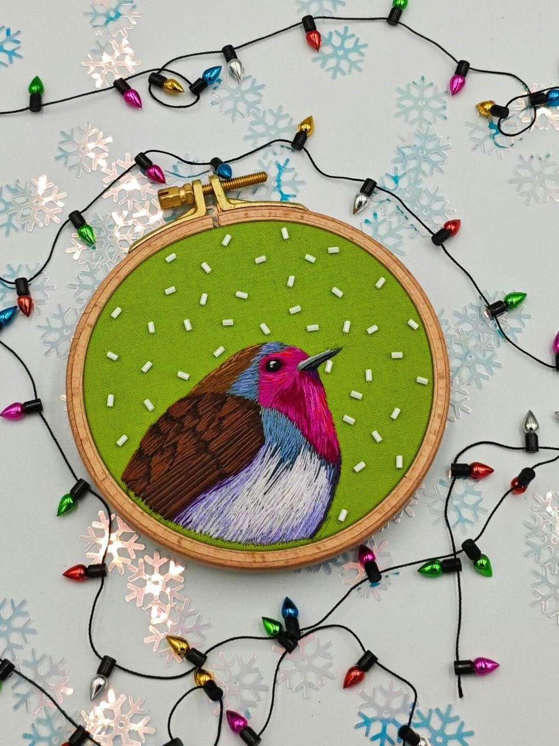 Christmas Robin PDF hand embroidery pattern and beading tutorial, DIY ornament, learn to sew product image (6)