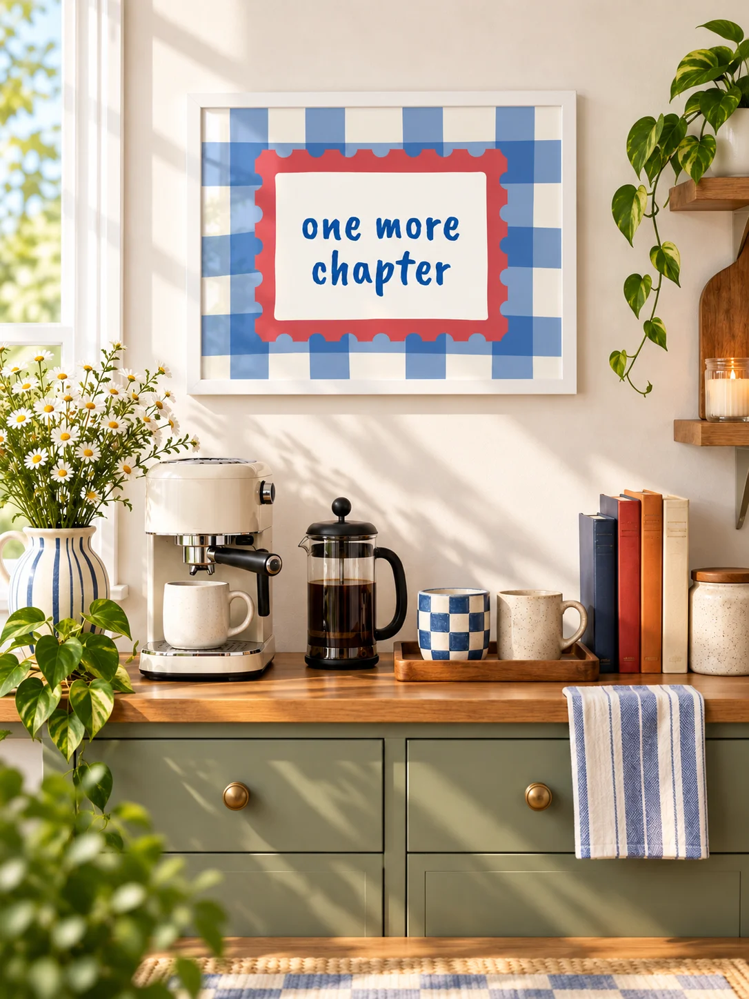 One More Chapter Printable Wall Art | Book Lover Quote Poster | Reading Nook Decor | Blue Gingham Literary Download product image (10)