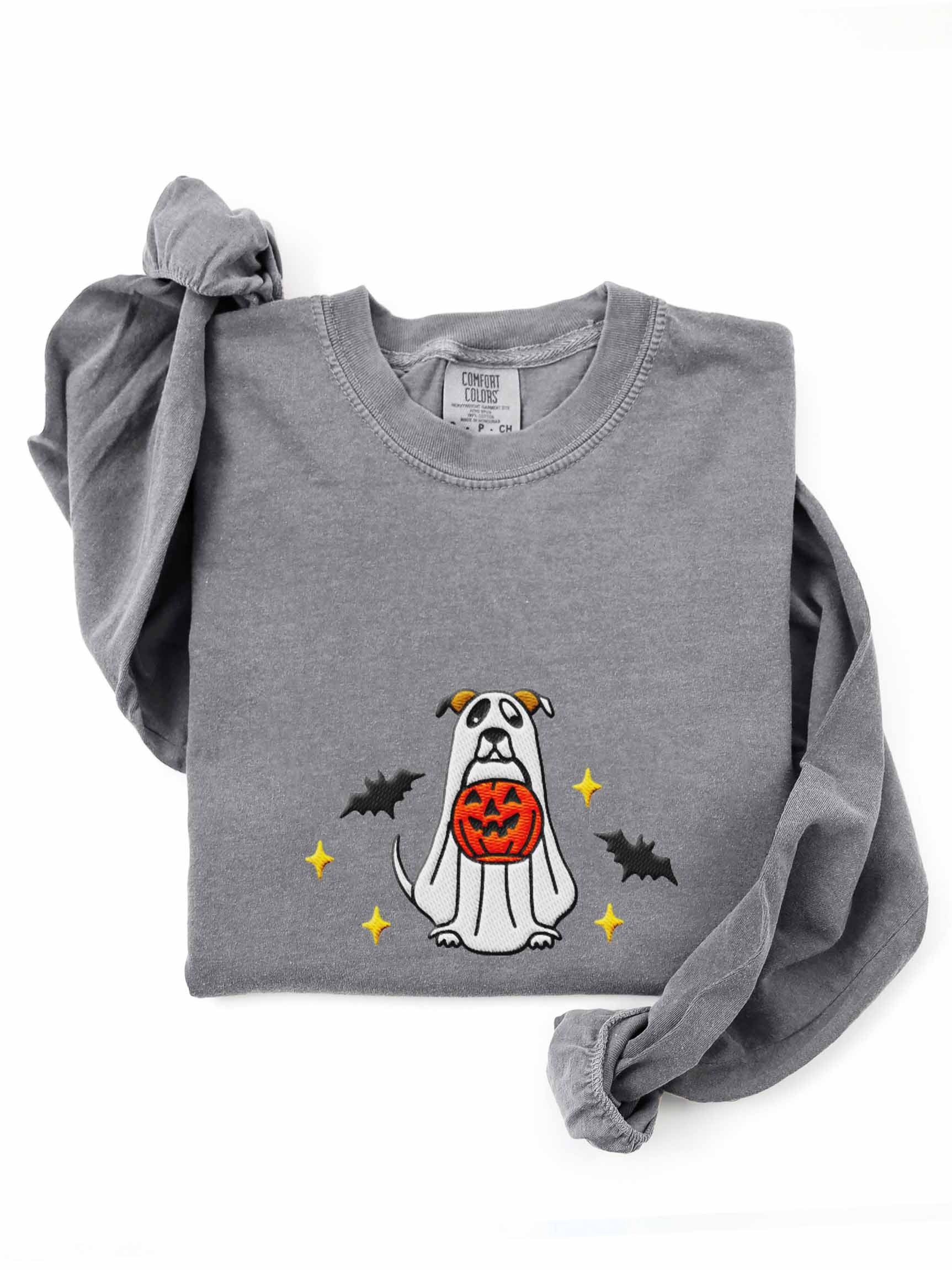 Halloween Pit Bull/ Staffordshire Terrier(White) Embroidered Long-Sleeve T-Shirt product image (1)