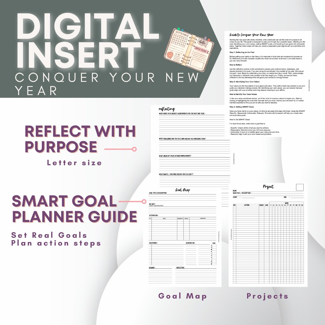 Conquer your New Year | SMART Goal Planner Guide | Letter Size product image (1)