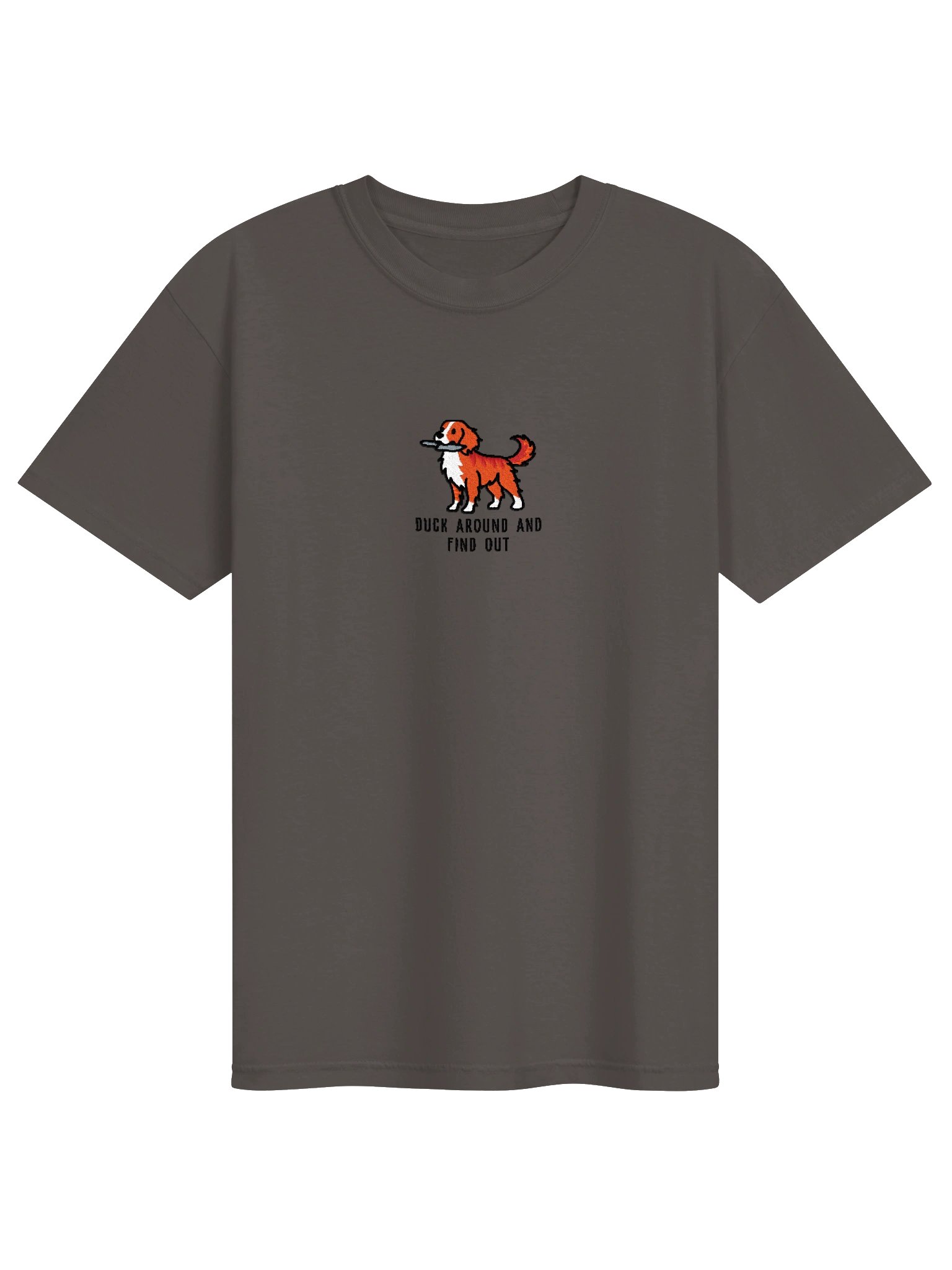 Duck Around & Find Out Funny Chibi-Style Embroidered T-Shirt for Nova Scotia Duck Tolling Retriever(Red) Owners product image (1)