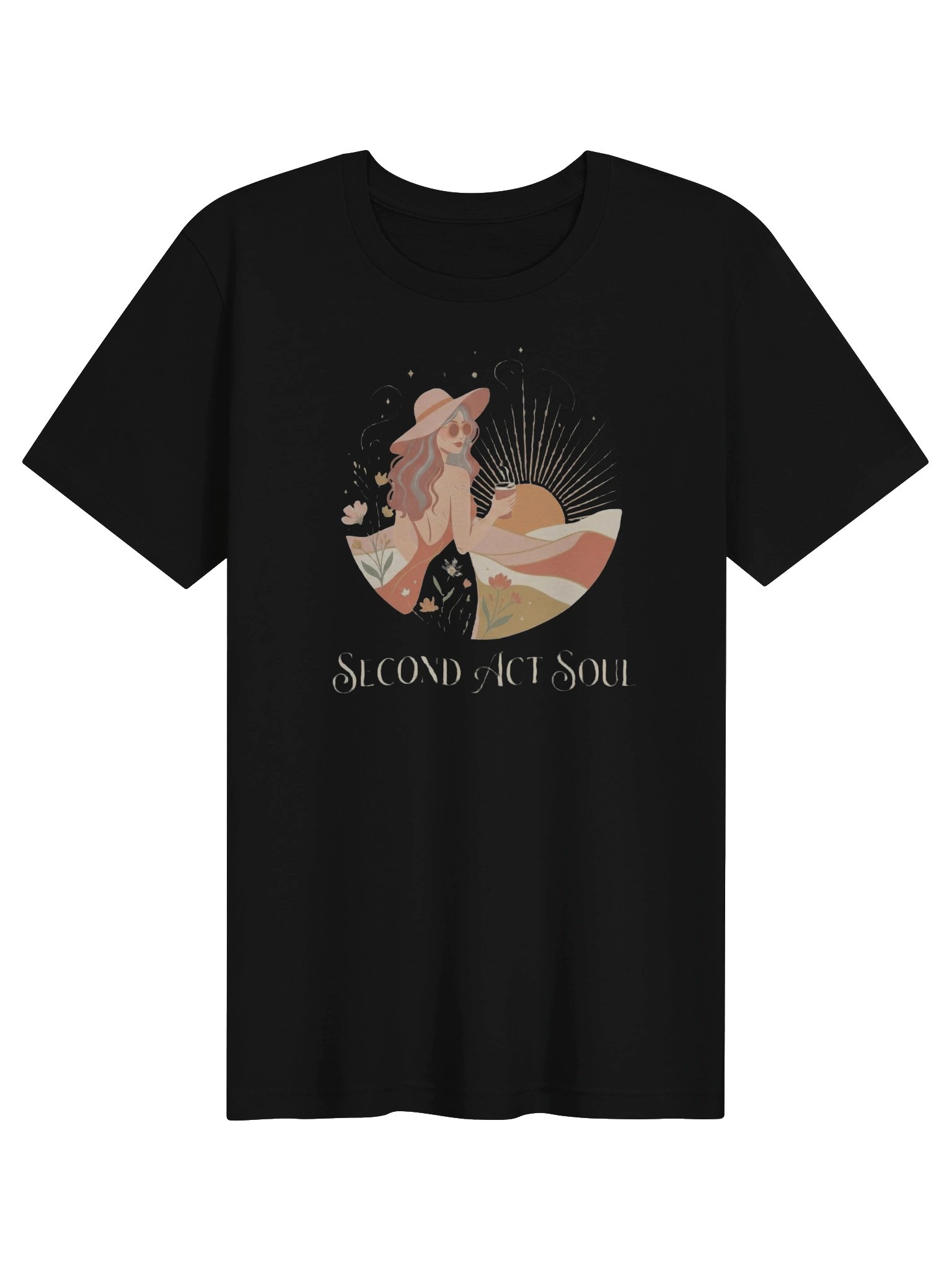 Second Act Soul Bella Canvas Shirt, Women’s Second Act Graphic Tee, Boho Sunset Coffee Shirt, Free Spirit Midlife T-Shirt product image (6)