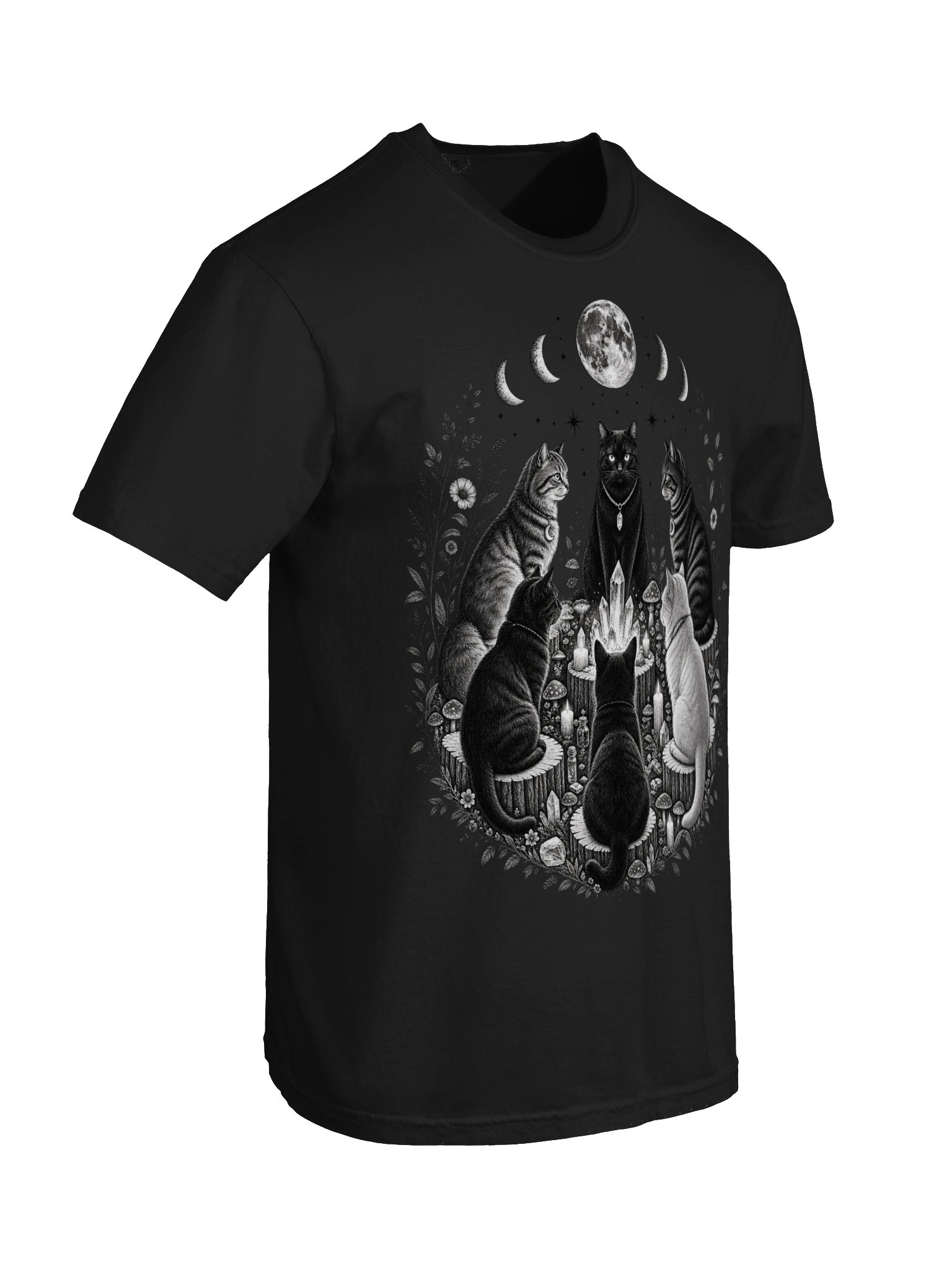 Celestial Cat Coven Graphic T-Shirt | Witchy Moon Phase Cat Graphic Tee product image (6)