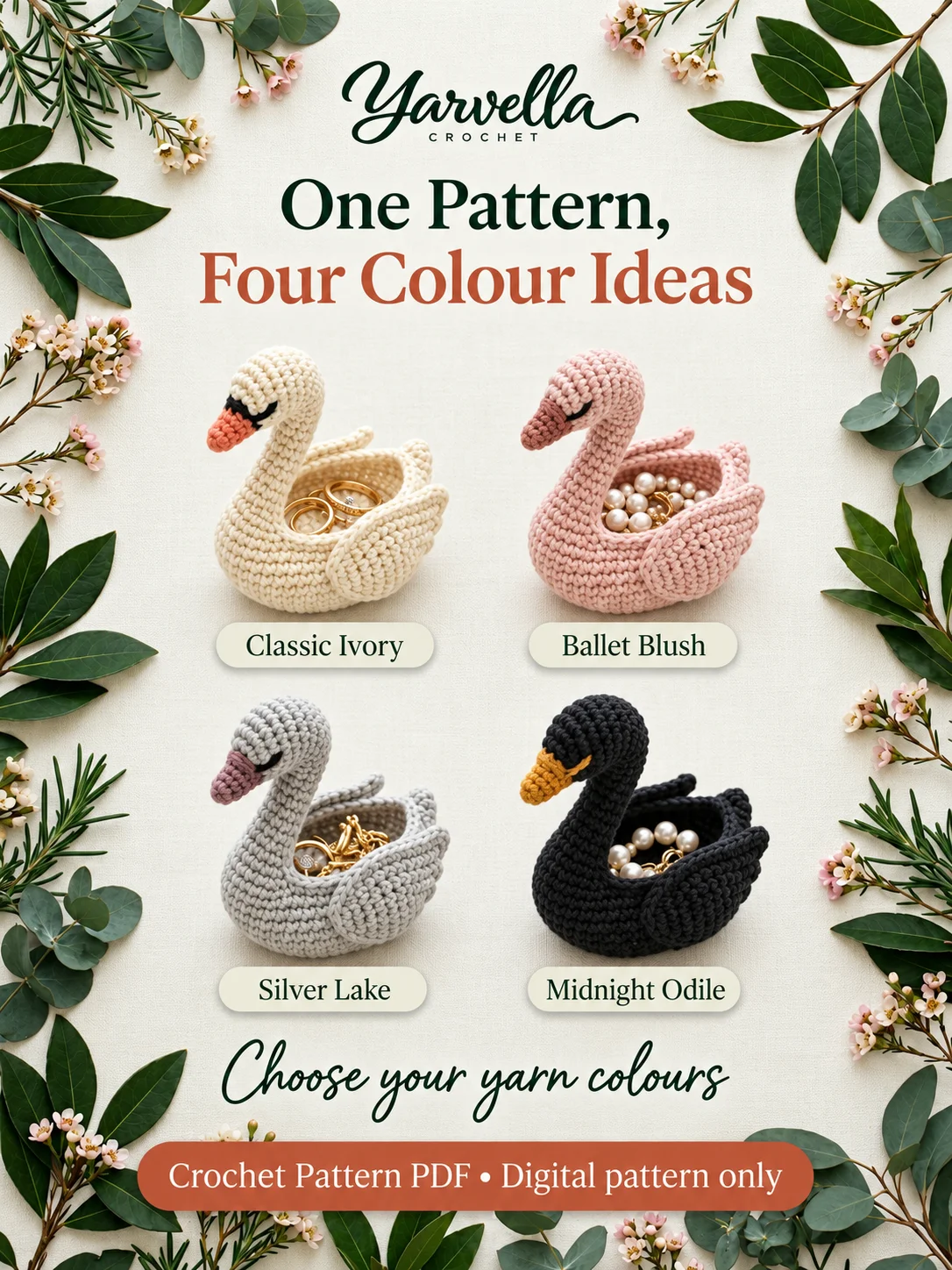 Swan Jewelry Dish & Ring Holder Crochet Pattern PDF – Vanity Trinket Bowl product image (3)