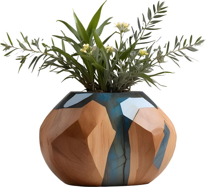 Celestial Grace – Boho Chic Labradorite and Wooden Planter PNG product image (1)