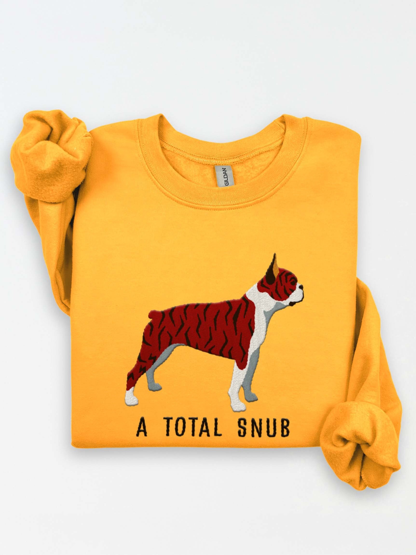 A Total Snub Sweatshirt (Embroidered) of a Boston Terrier(Brindle & White) product image (1)