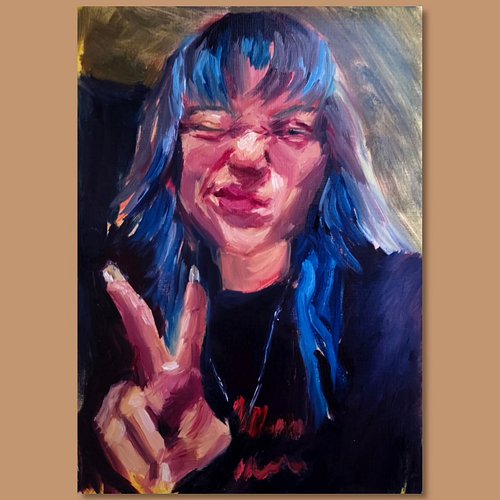 Peace and blue hair - oil on art board A4 / 210x297mm /8.3x11.7in

I just had a feeling before I started that this one was go...