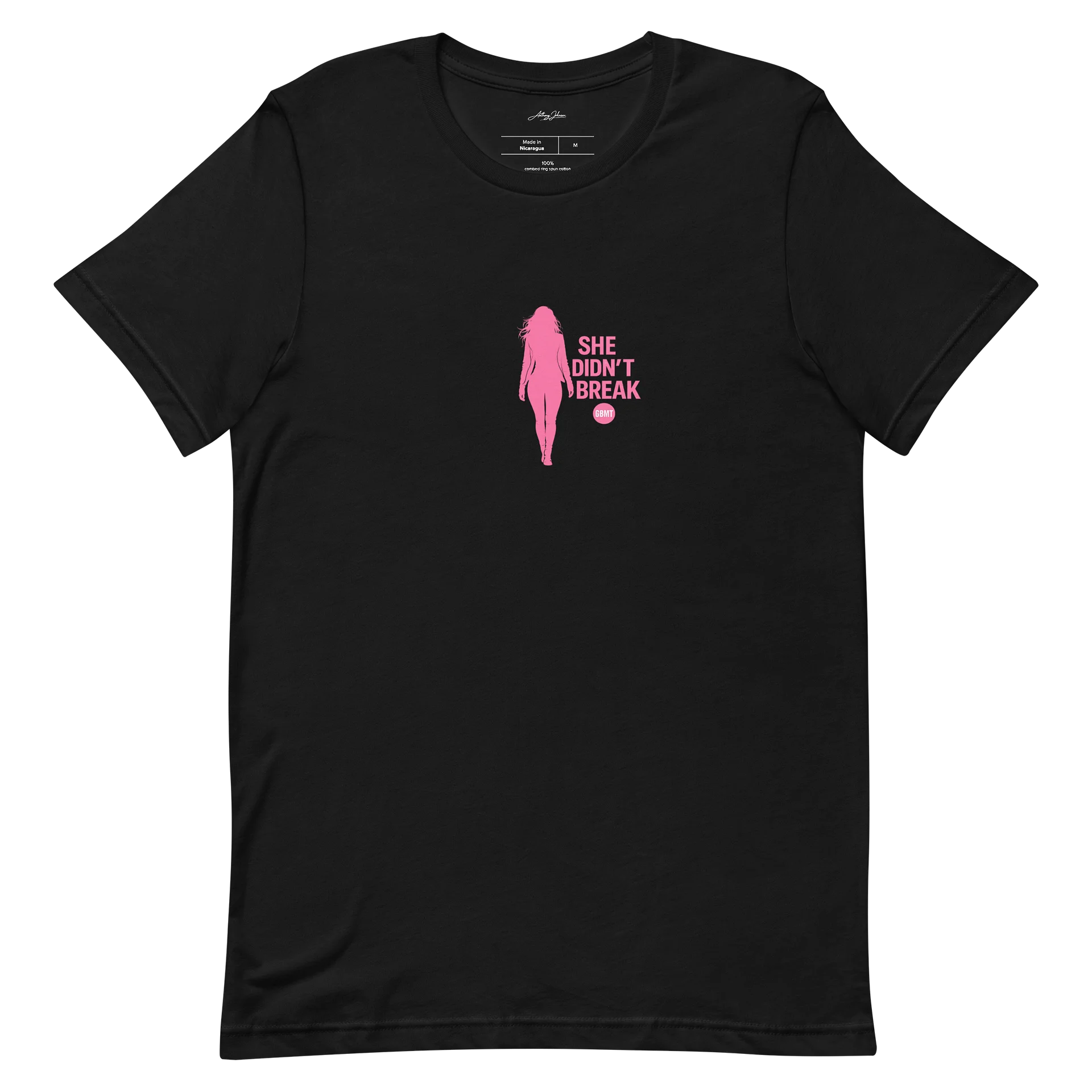 GBMT “She Didn’t Break” Women’s Tee – Pink Strength Edition product image (6)