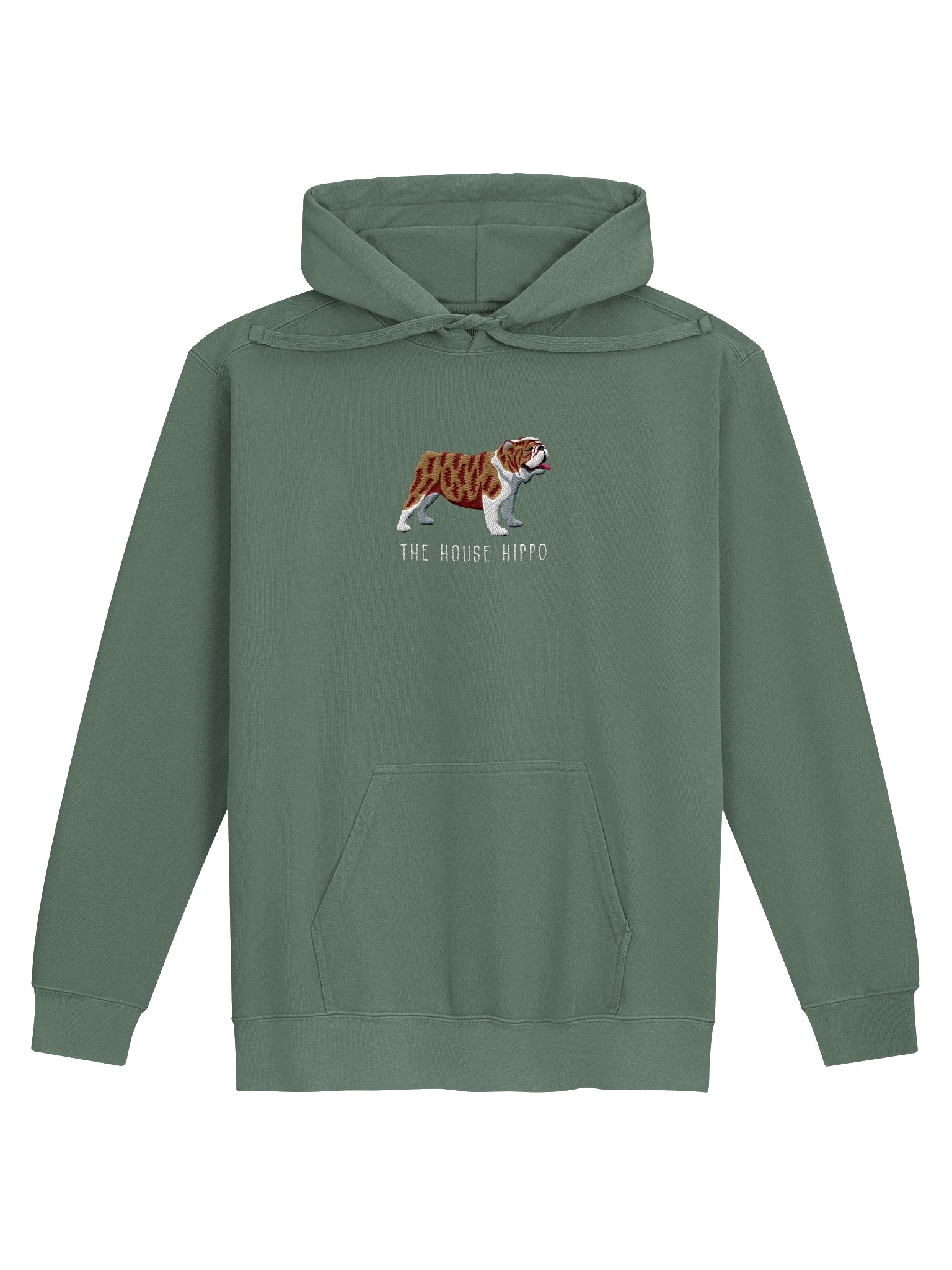 The House Hippo Premium Hoodie (Embroidered) of an English Bulldog(Brindle & White) product image (9)