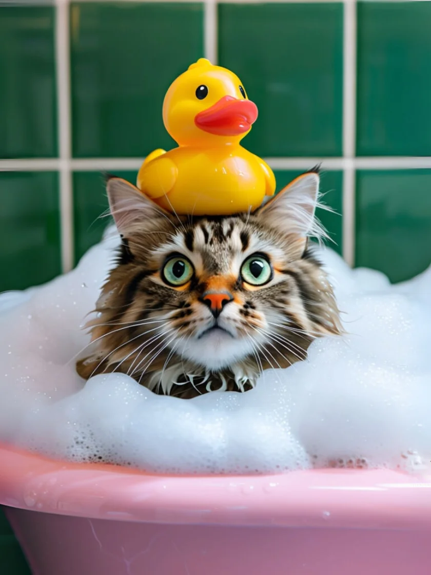 Surprised Cat in Bubble Bath Poster product image (1)