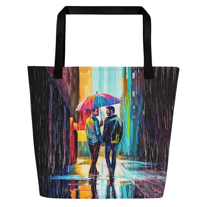 Gay Couple In The Rain – Colorful Two Hearts Tote Bag product image (1)