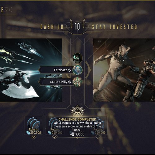 Warframe Index match complete shutout, 3 games won, enemy ai zero score 3/3! very difficult achievement obtained a few days a...