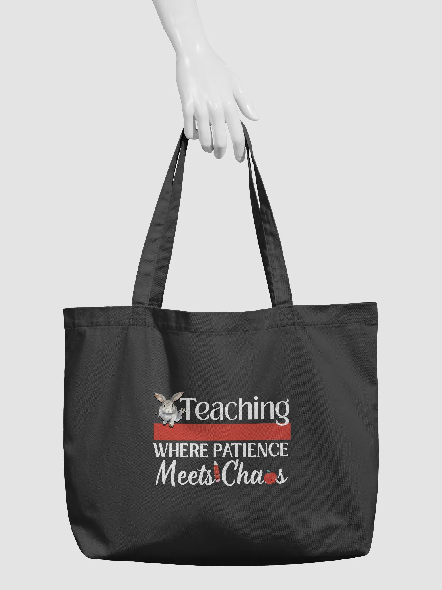 Bunny Teaching Where Patience Meets Chaos, Teacher Eco Tote Bag product image (4)