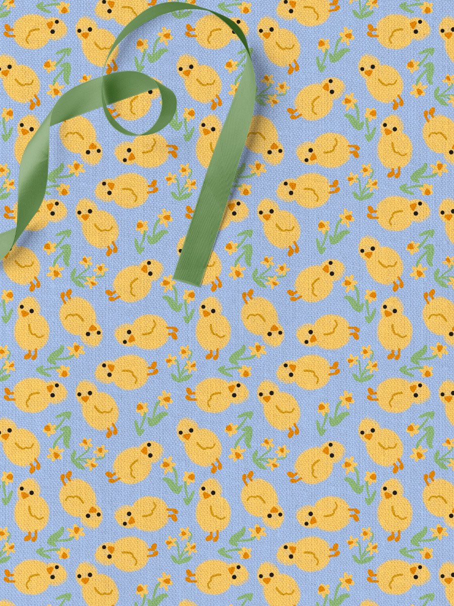 Chicks and Daffodils on Sky Blue Seamless Pattern product image (4)
