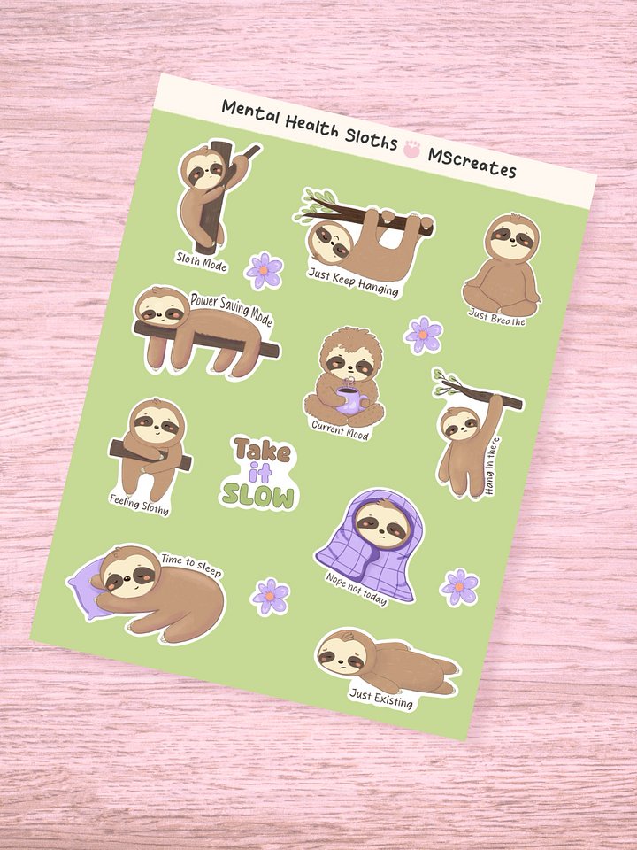 Sloth Mental Health Sticker Sheet product image (2)