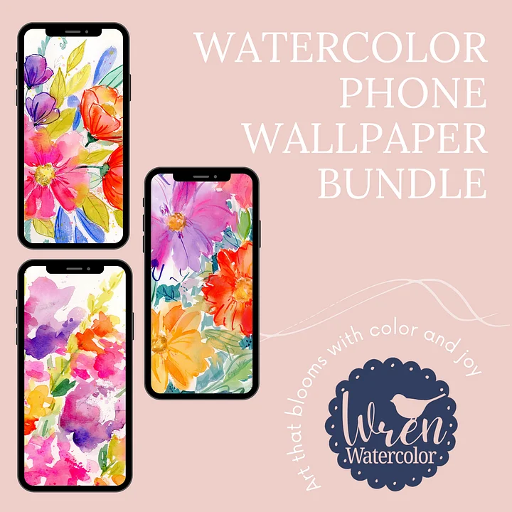 Bright Bloom Bundle - 3 Original Watercolor Phone Wallpapers product image (2)