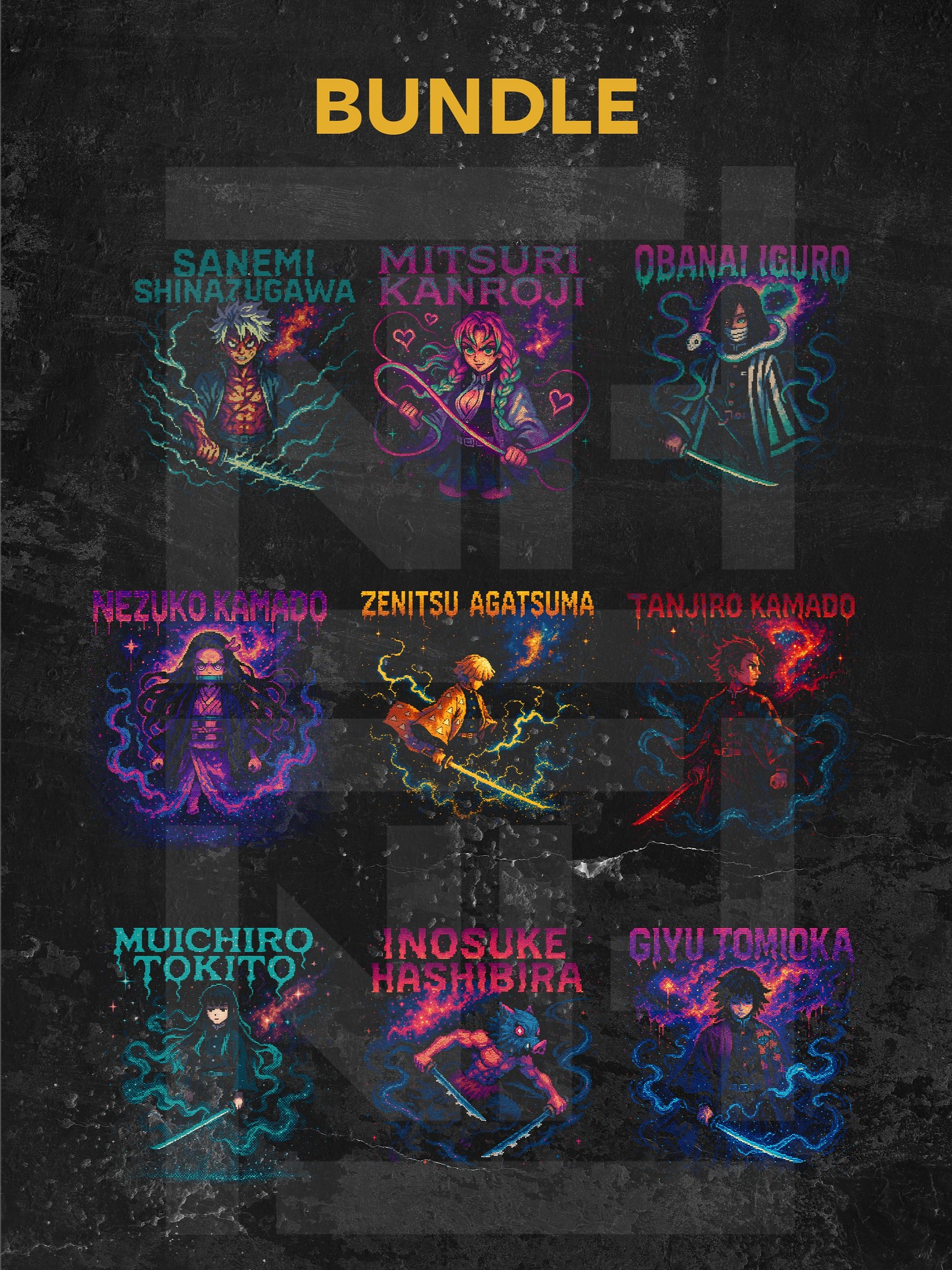 9-Piece Retro Pixel Art Demon Slayer PNG Pack product image (1)