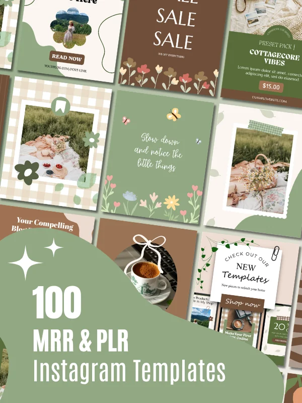 Cottagecore Canva Instagram Post & Story Templates (MRR & PLR) product image (1)