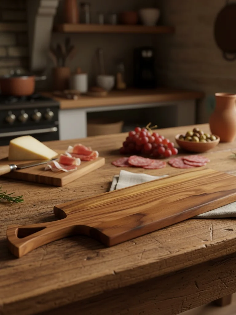 Teak Charcuterie Board w/ Handle 8 x 20 Cutting Surface Raised Grain product image (4)
