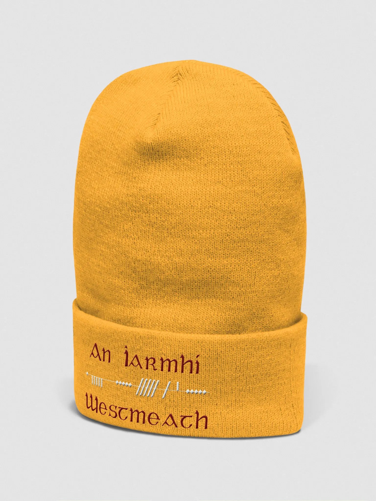 Westmeath/An Iarmhí Scholastic style Ogham, Maroon and white, embroidered Cuffed Beanie product image (14)