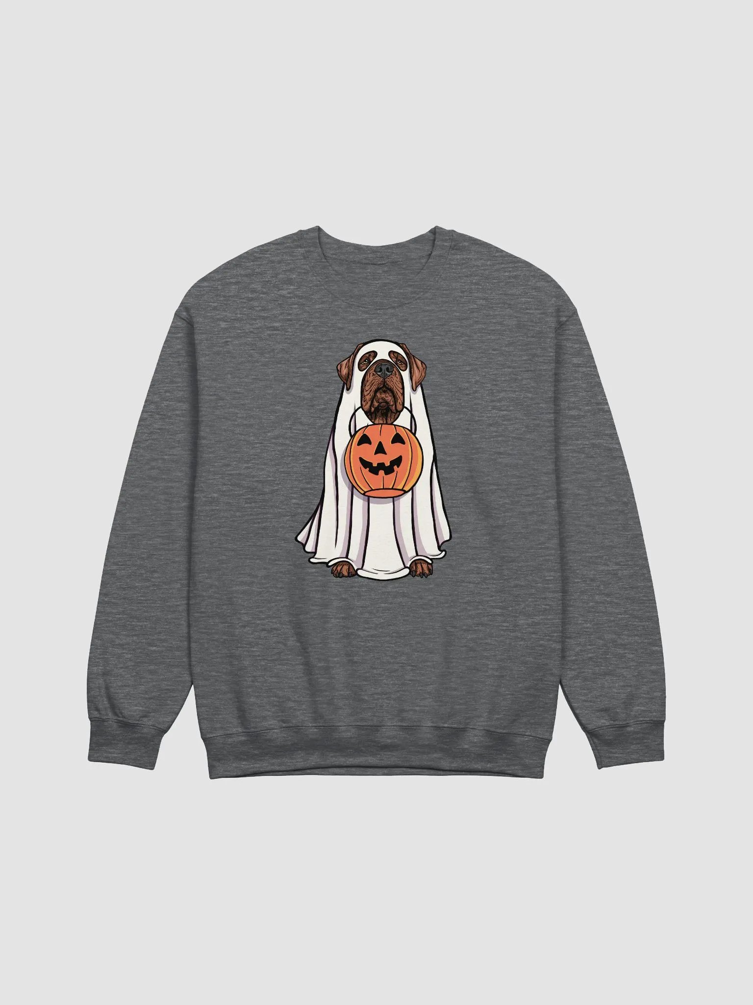 Funny Halloween Neapolitan Mastiff(Red) Sweatshirt | Funny Dog Wearing a Ghost Costume and Holding a Pumpkin Basket product image (1)
